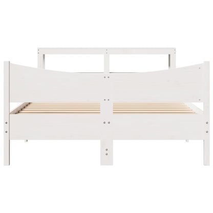 Bedframe met hoofdbord massief grenenhout wit 135x190 cm