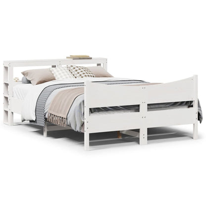 Bedframe met hoofdbord massief grenenhout wit 135x190 cm