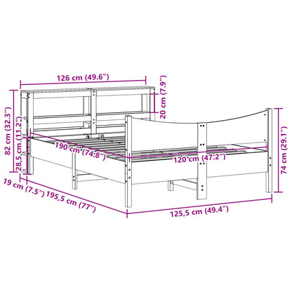 Bedframe met hoofdbord massief grenenhout 120x190 cm