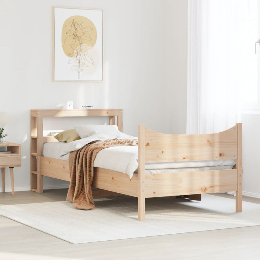 Bedframe met hoofdbord massief grenenhout 75x190 cm
