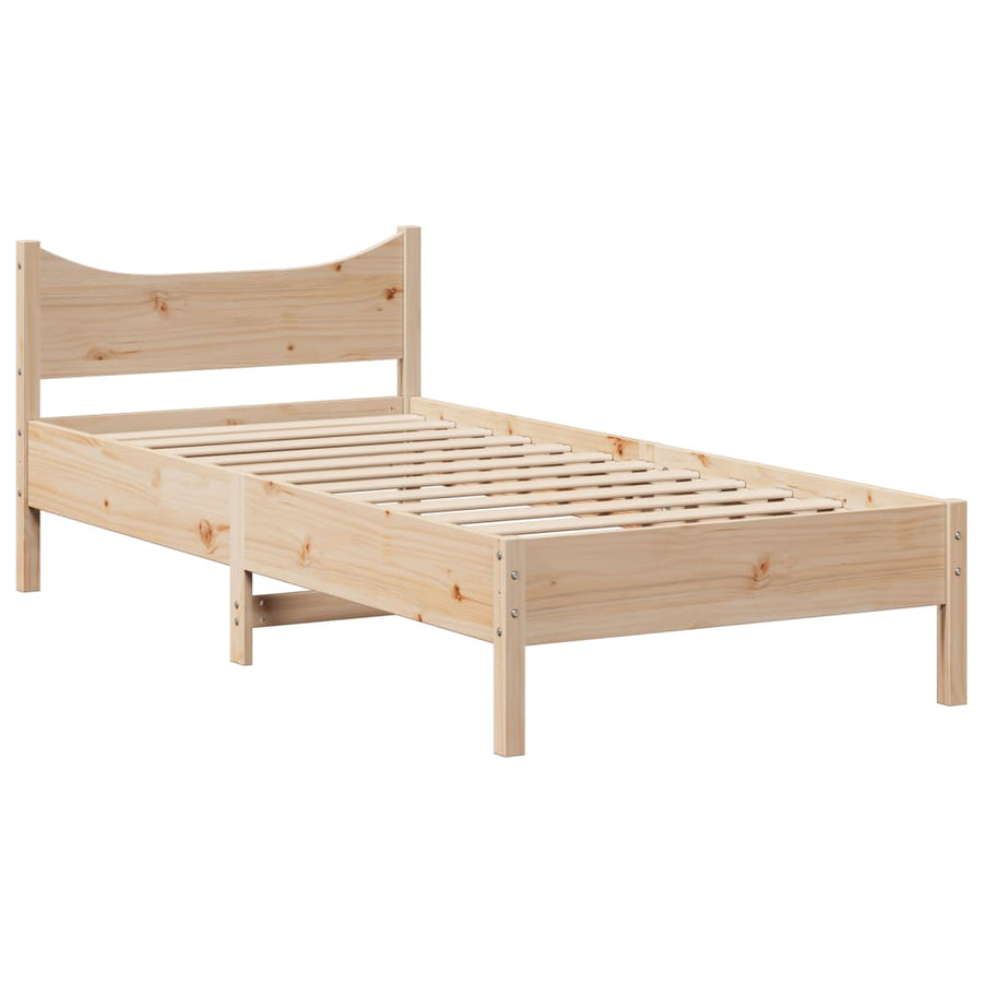 Bedframe met hoofdbord massief grenenhout 75x190 cm