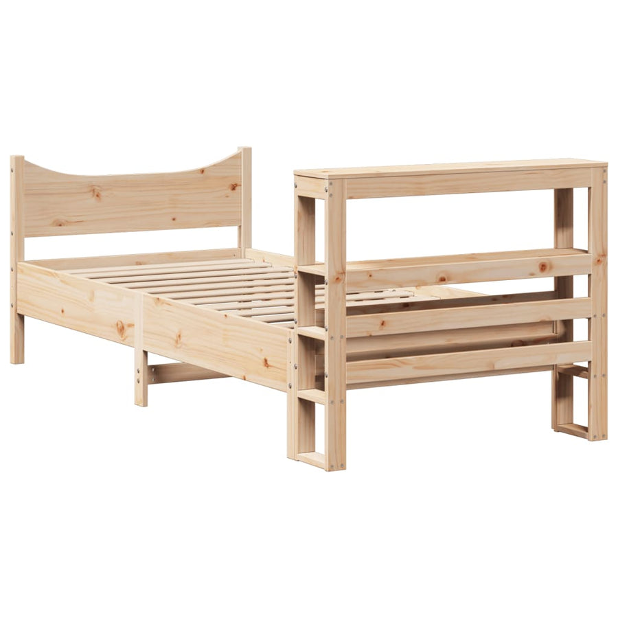 Bedframe met hoofdbord massief grenenhout 75x190 cm