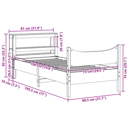 Bedframe met hoofdbord massief grenenhout 75x190 cm