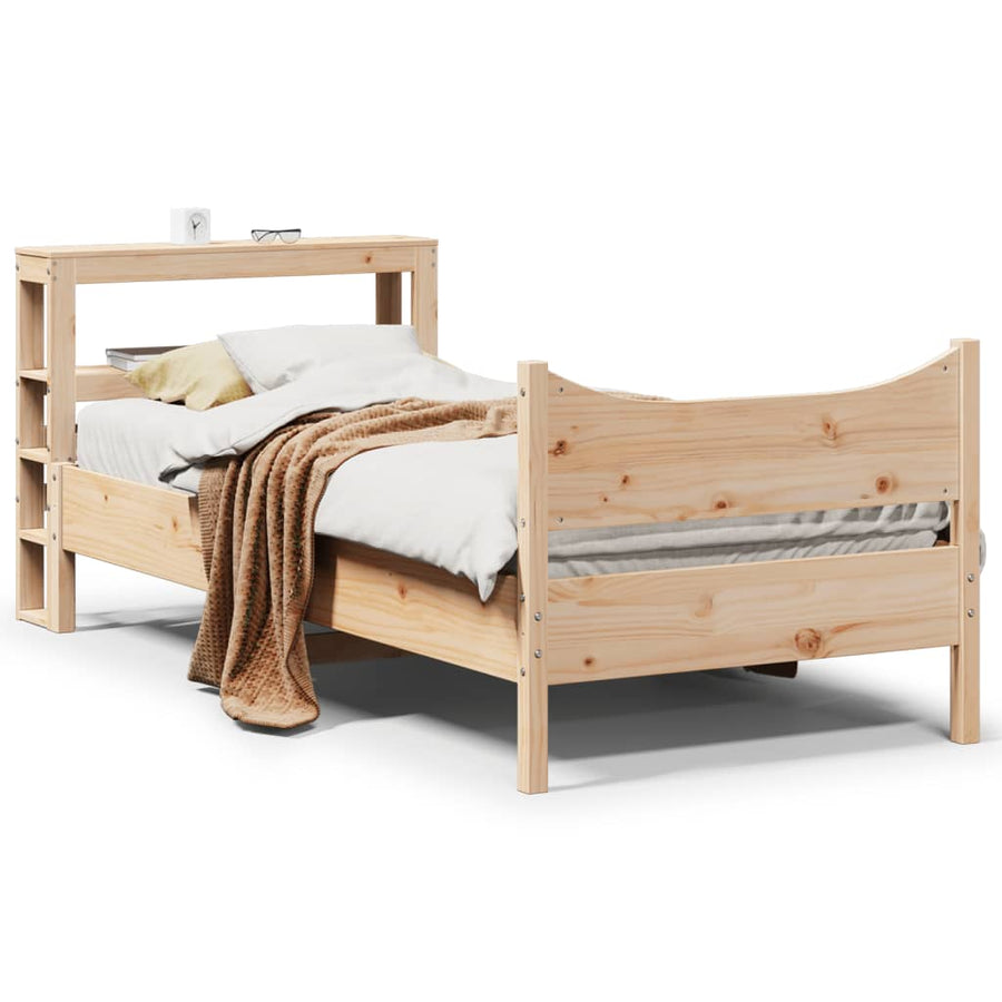 Bedframe met hoofdbord massief grenenhout 75x190 cm