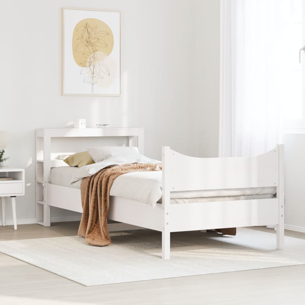 Bedframe met hoofdbord massief grenenhout wit 75x190 cm