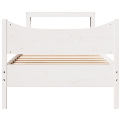 Bedframe met hoofdbord massief grenenhout wit 75x190 cm