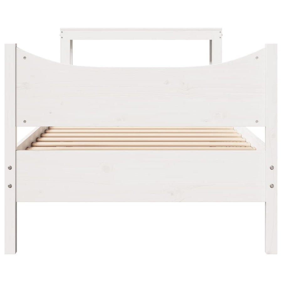 Bedframe met hoofdbord massief grenenhout wit 75x190 cm