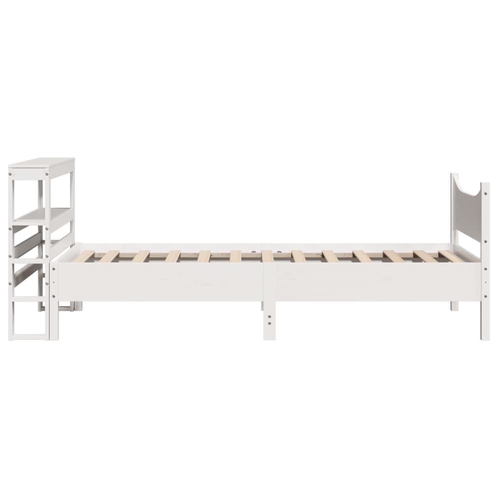 Bedframe met hoofdbord massief grenenhout wit 75x190 cm
