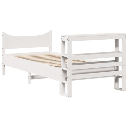 Bedframe met hoofdbord massief grenenhout wit 75x190 cm