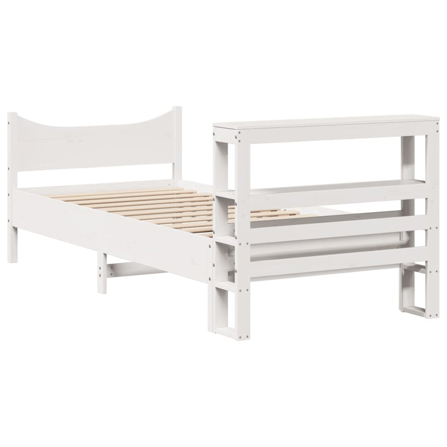 Bedframe met hoofdbord massief grenenhout wit 75x190 cm