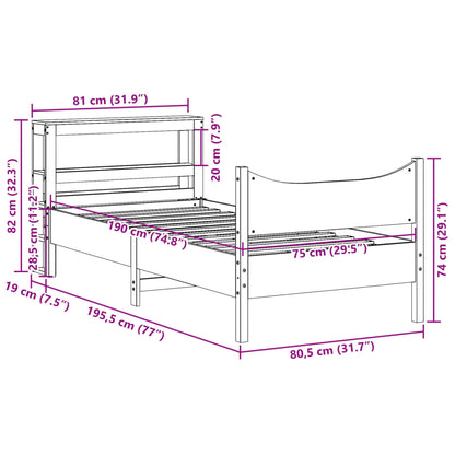 Bedframe met hoofdbord massief grenenhout wit 75x190 cm