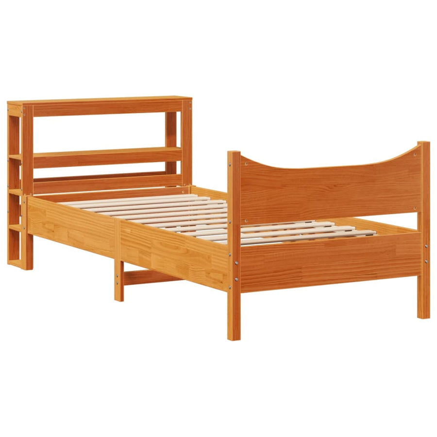 Bedframe met hoofdbord massief grenenhout wasbruin 75x190 cm