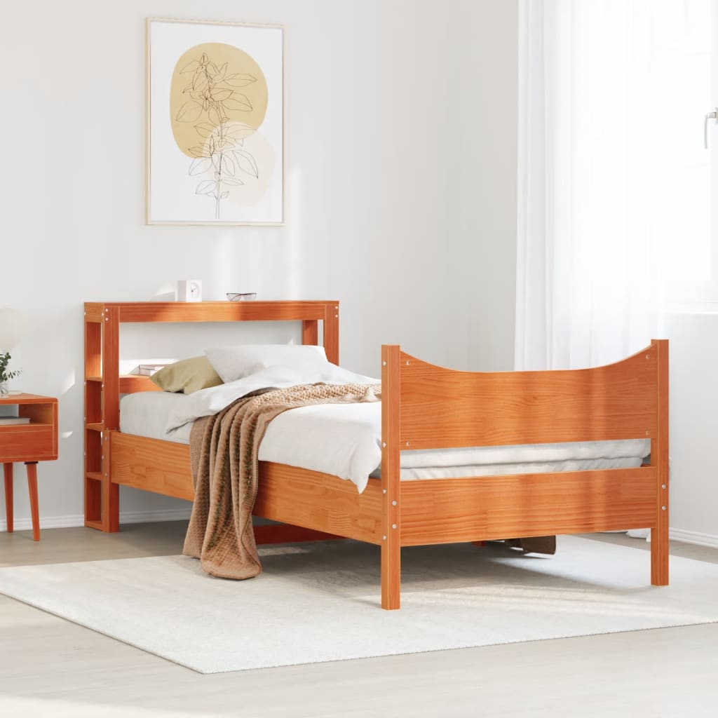Bedframe met hoofdbord massief grenenhout wasbruin 75x190 cm