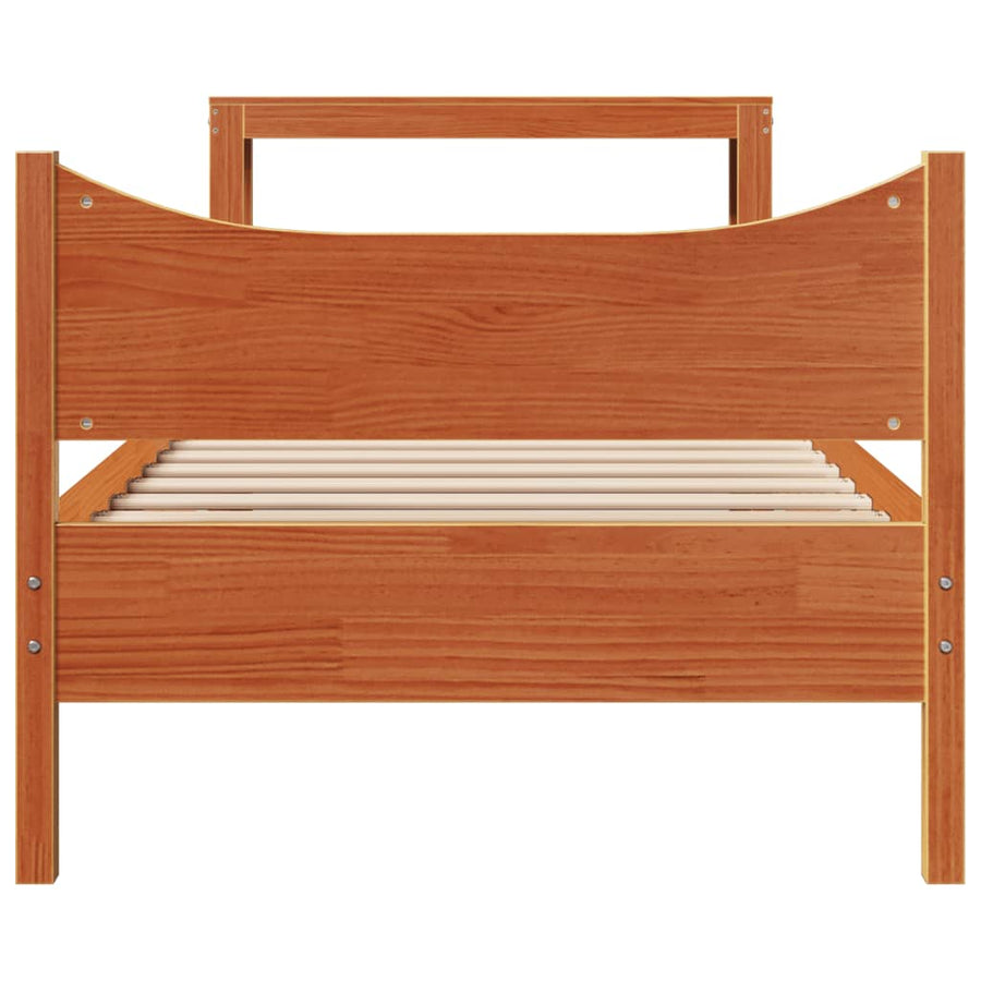 Bedframe met hoofdbord massief grenenhout wasbruin 75x190 cm
