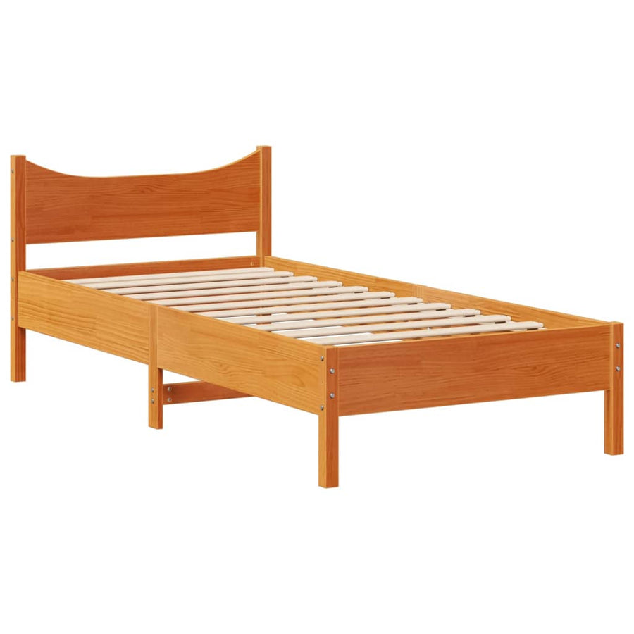 Bedframe met hoofdbord massief grenenhout wasbruin 75x190 cm