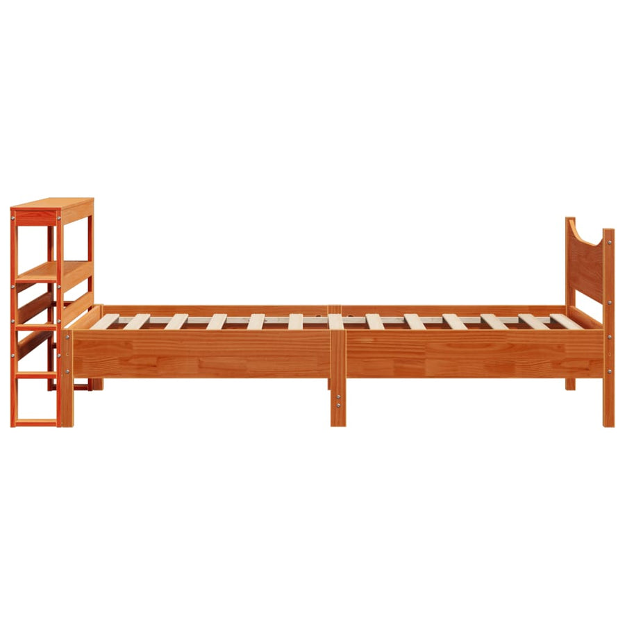 Bedframe met hoofdbord massief grenenhout wasbruin 75x190 cm