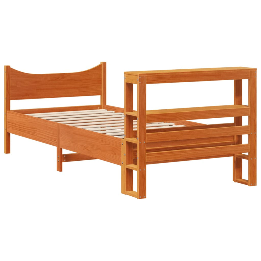 Bedframe met hoofdbord massief grenenhout wasbruin 75x190 cm