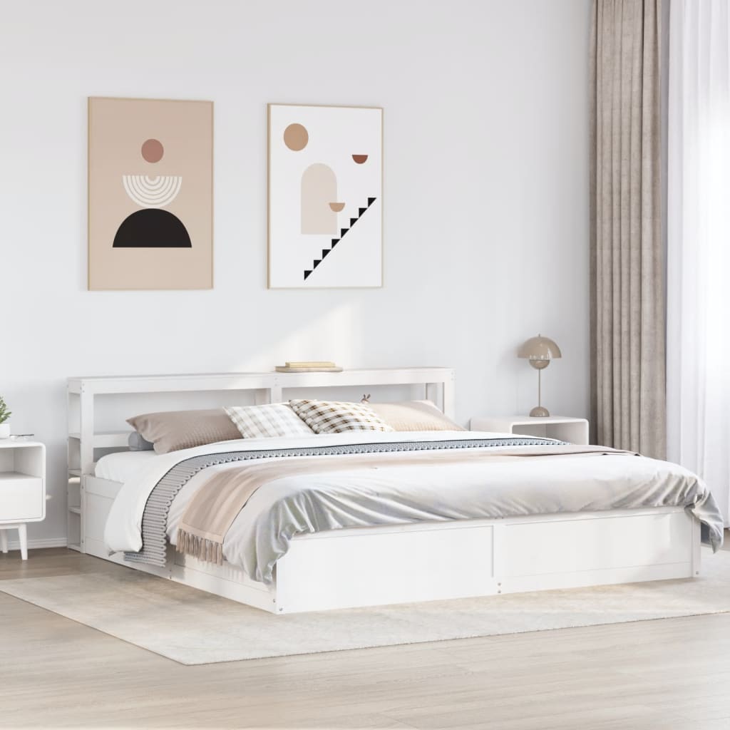 Bedframe Met Hoofdbord Massief Grenenhout 200 x 200 cm Wit