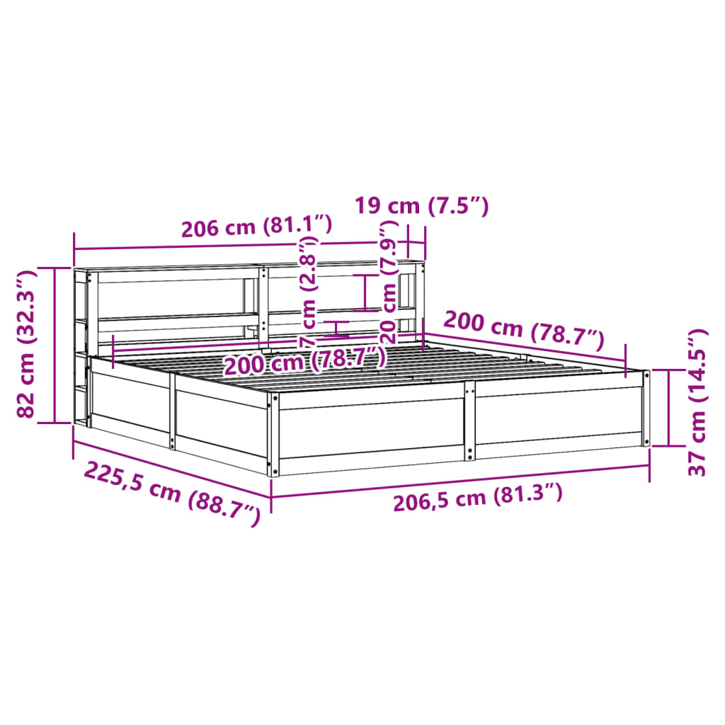 Bedframe Met Hoofdbord Massief Grenenhout 200 x 200 cm Wit