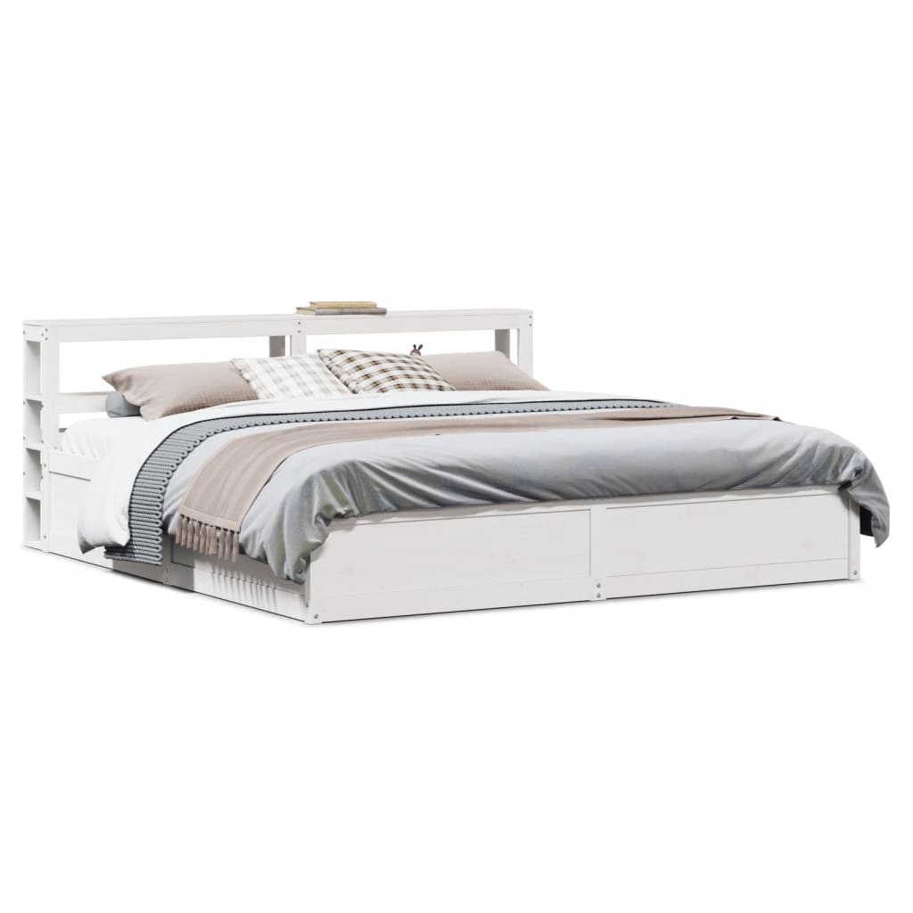 Bedframe Met Hoofdbord Massief Grenenhout 200 x 200 cm Wit