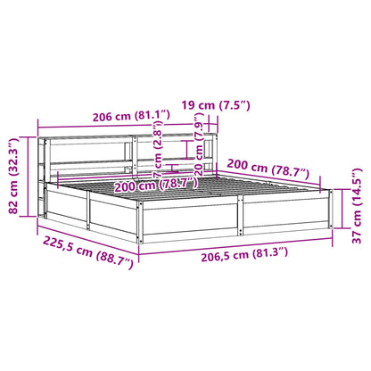 Bedframe met hoofdbord massief grenenhout wasbruin 200x200 cm