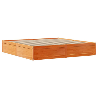 Bedframe met hoofdbord massief grenenhout wasbruin 200x200 cm