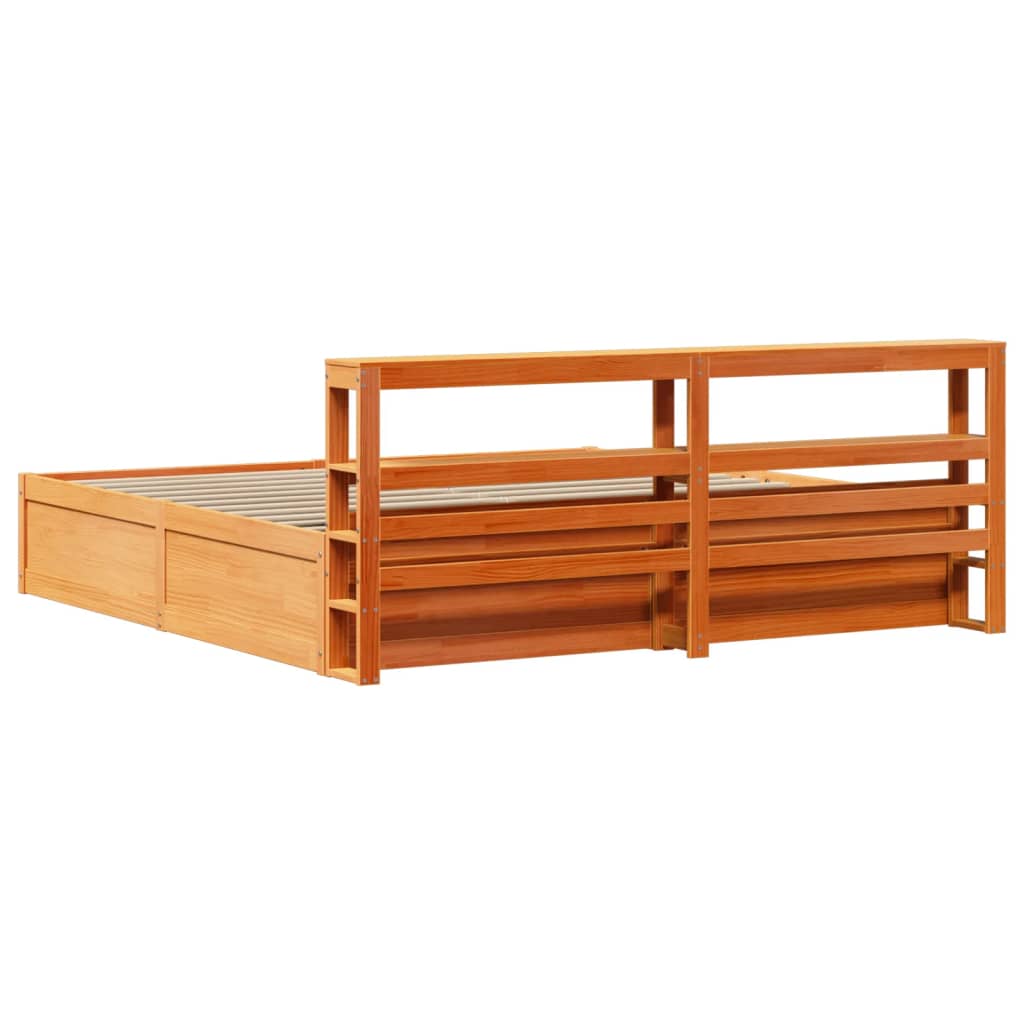 Bedframe met hoofdbord massief grenenhout wasbruin 200x200 cm