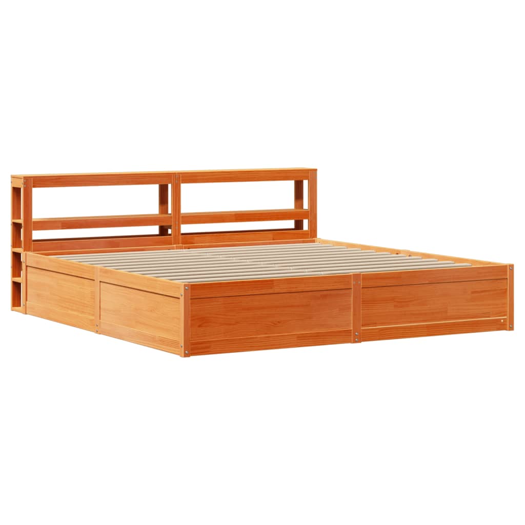 Bedframe met hoofdbord massief grenenhout wasbruin 180x200 cm