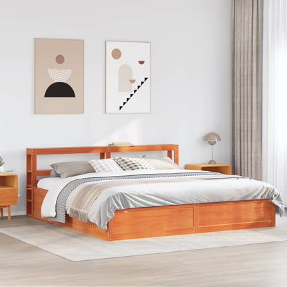 Bedframe met hoofdbord massief grenenhout wasbruin 180x200 cm