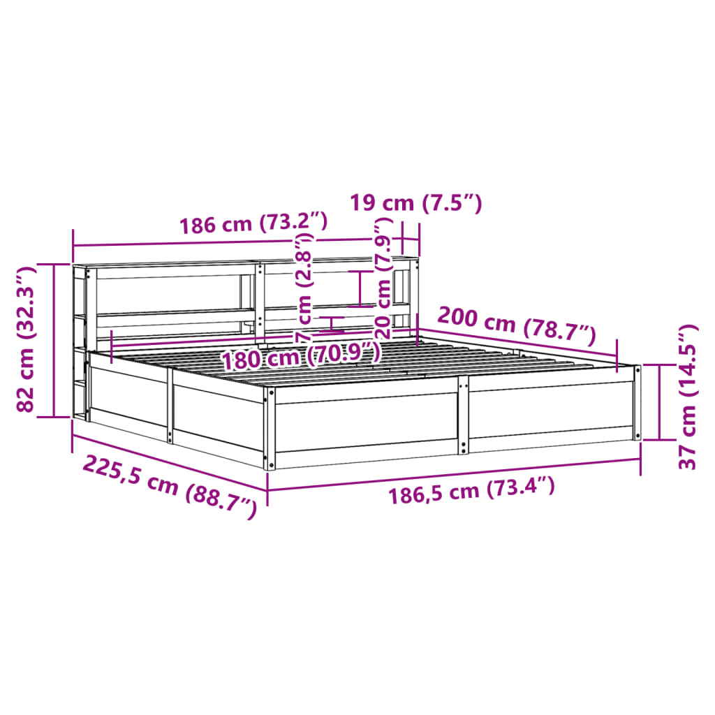 Bedframe met hoofdbord massief grenenhout wasbruin 180x200 cm