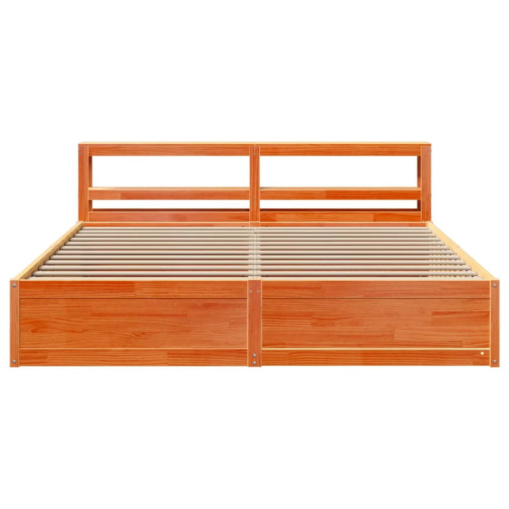 Bedframe met hoofdbord massief grenenhout wasbruin 180x200 cm