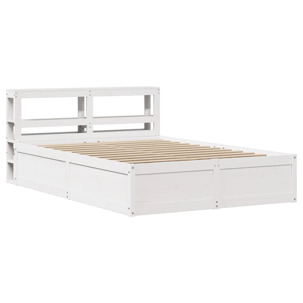 Bedframe met hoofdbord massief grenenhout wit 160x200 cm