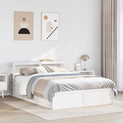 Bedframe met hoofdbord massief grenenhout wit 160x200 cm