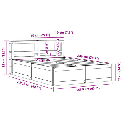 Bedframe met hoofdbord massief grenenhout wit 160x200 cm