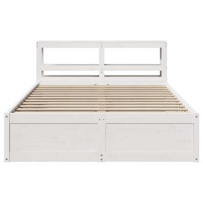 Bedframe met hoofdbord massief grenenhout wit 160x200 cm