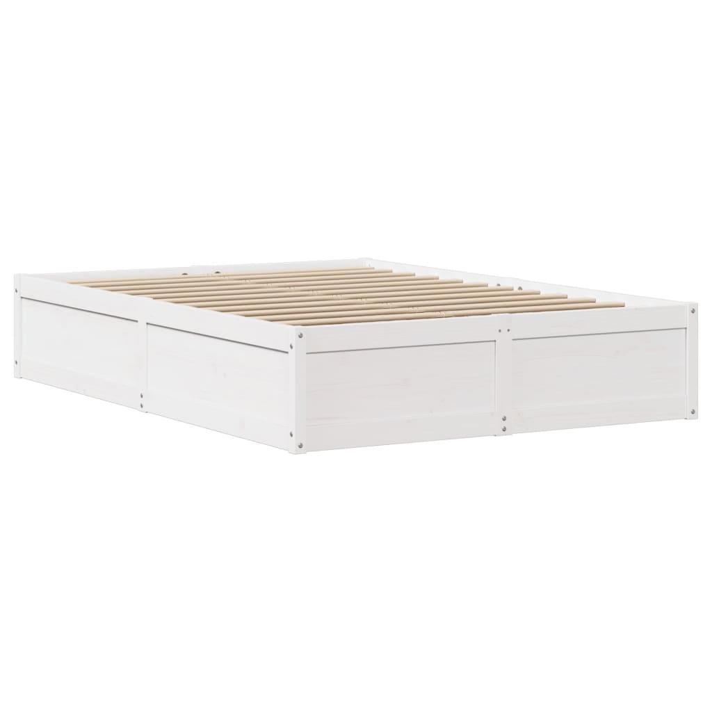 Bedframe met hoofdbord massief grenenhout wit 160x200 cm