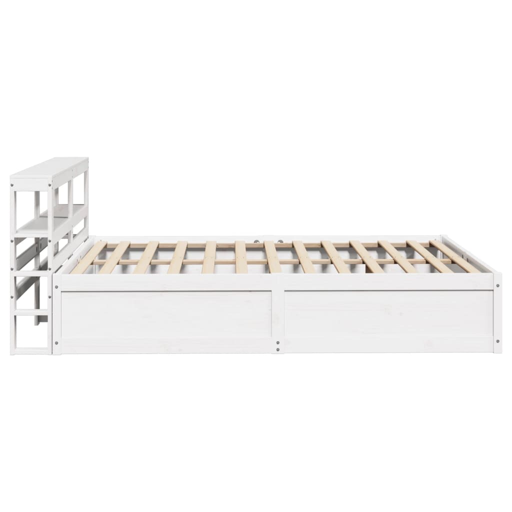 Bedframe met hoofdbord massief grenenhout wit 160x200 cm