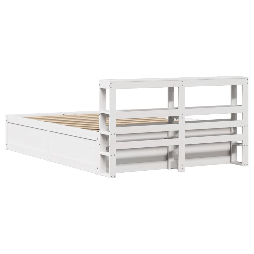 Bedframe met hoofdbord massief grenenhout wit 160x200 cm
