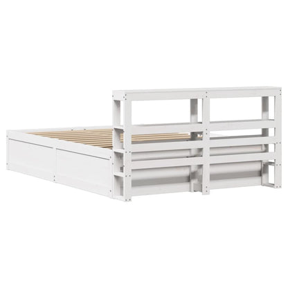 Bedframe met hoofdbord massief grenenhout wit 160x200 cm