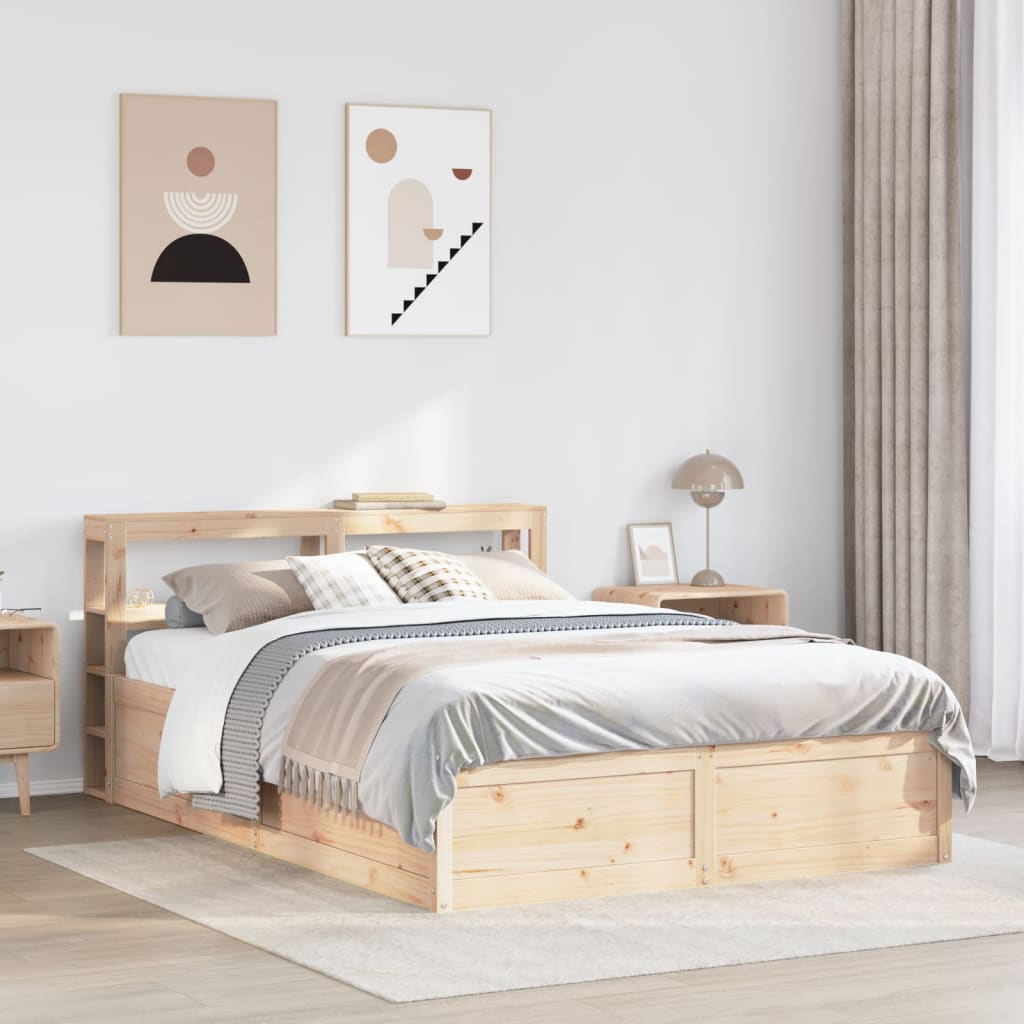 Bedframe met hoofdbord massief grenenhout 150x200 cm