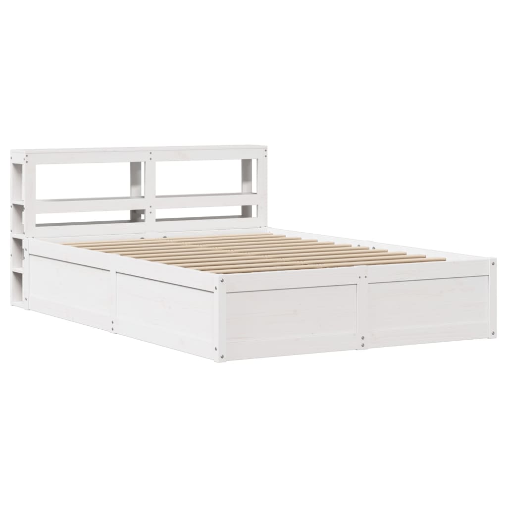 Bedframe met hoofdbord massief grenenhout wit 150x200 cm
