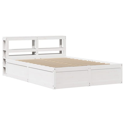 Bedframe met hoofdbord massief grenenhout wit 150x200 cm