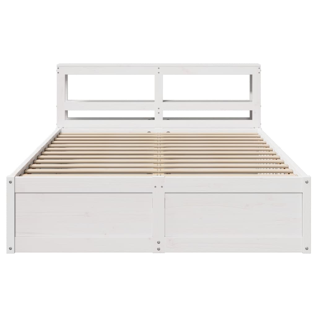 Bedframe met hoofdbord massief grenenhout wit 150x200 cm