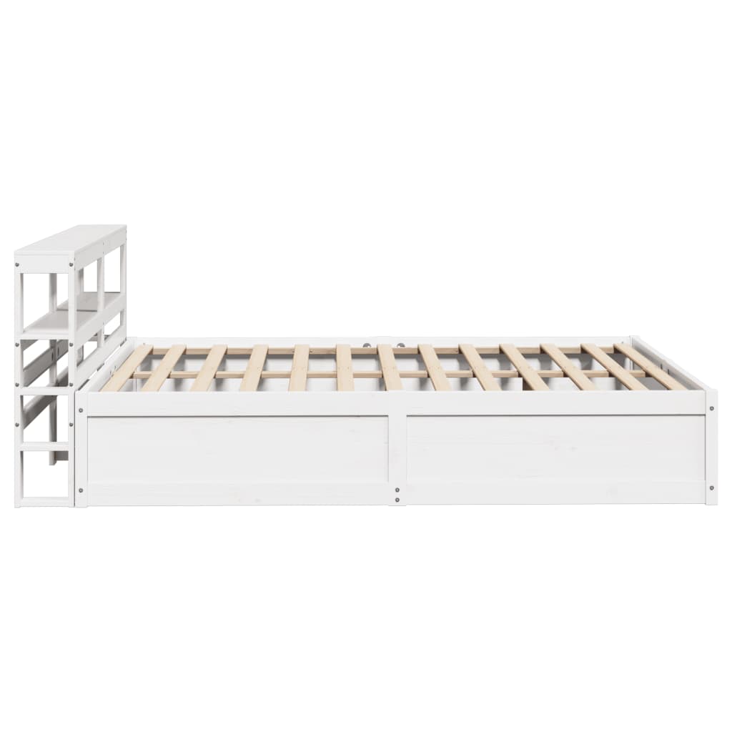 Bedframe met hoofdbord massief grenenhout wit 150x200 cm