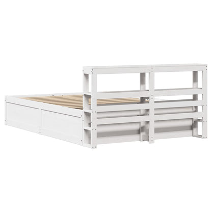 Bedframe met hoofdbord massief grenenhout wit 150x200 cm