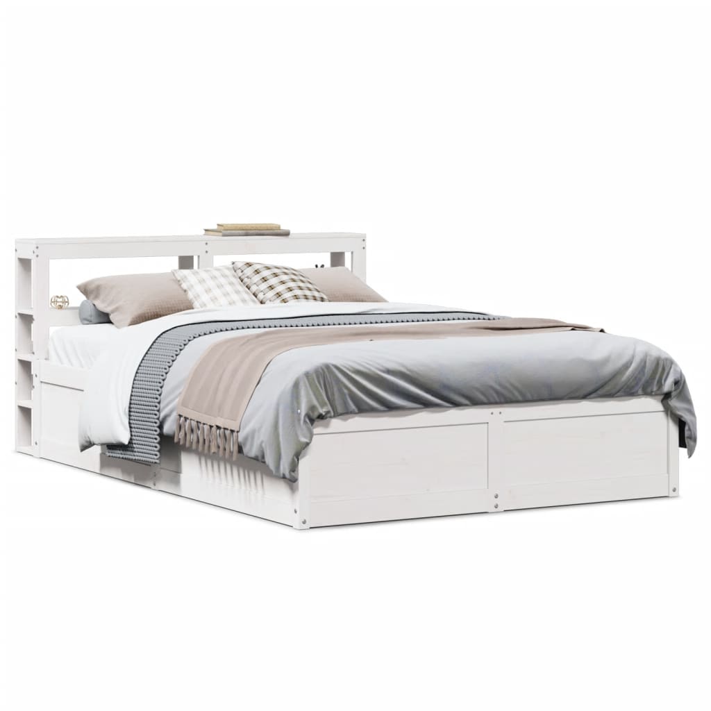 Bedframe met hoofdbord massief grenenhout wit 150x200 cm