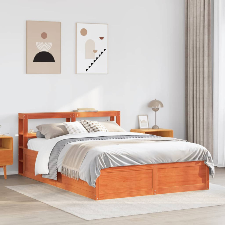 Bedframe met hoofdbord massief grenenhout wasbruin 150x200 cm