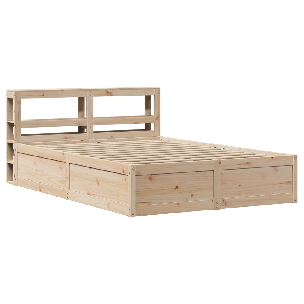 Bedframe met hoofdbord massief grenenhout wit 140x200 cm