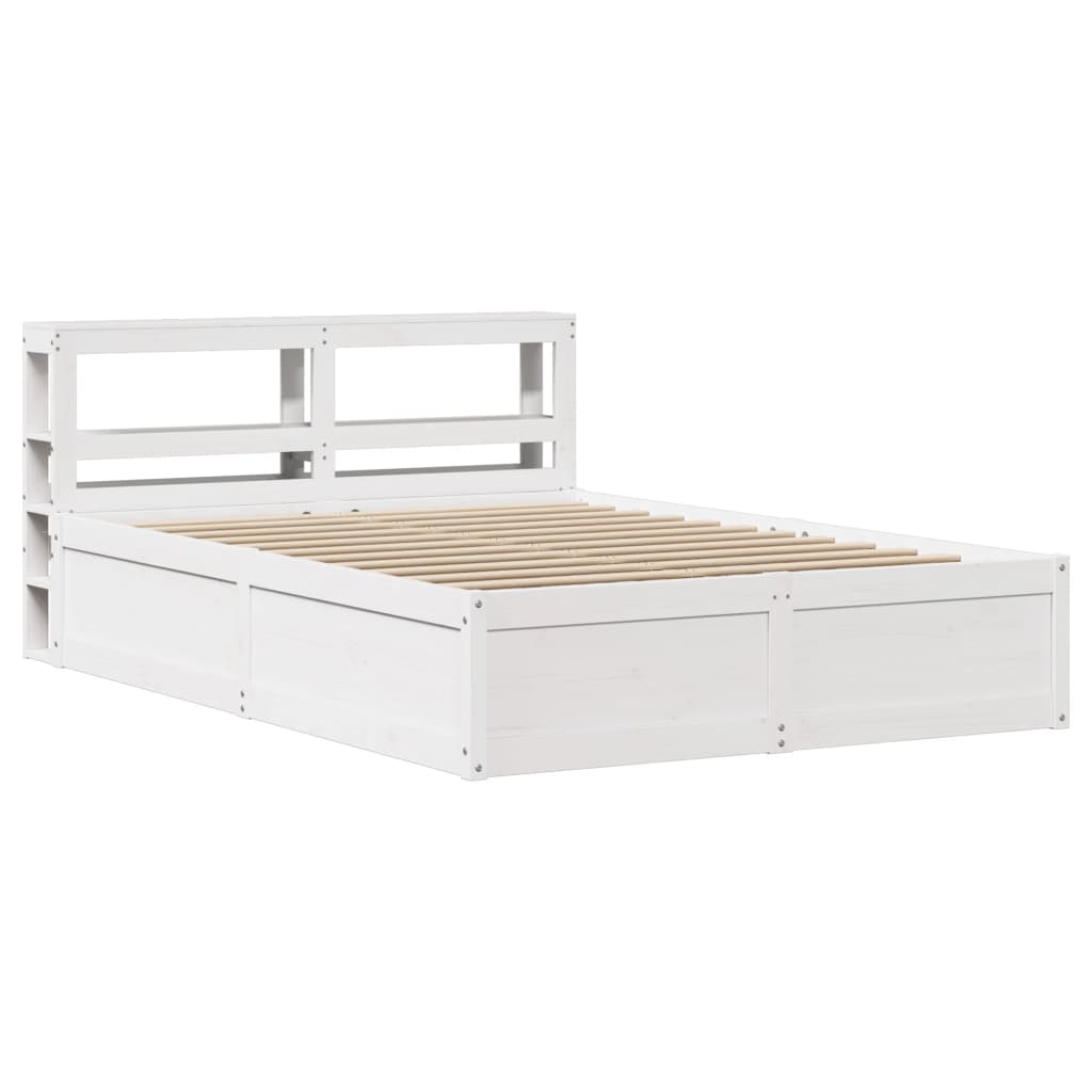 Bedframe met hoofdbord massief grenenhout wit 140x200 cm