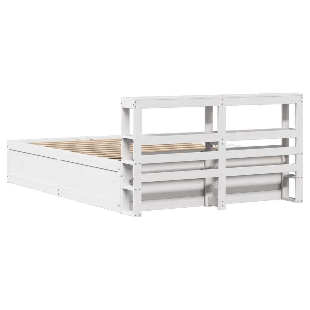 Bedframe met hoofdbord massief grenenhout wit 140x200 cm